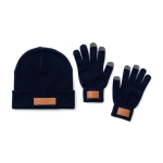 Conjunto de gorro e luvas tamanho adulto com dedos tácteis Set 2 Warm cor azul-marinho primeira vista