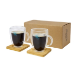 Conjunto de canecas de parede dupla com bases, 350ml Cappuccino cor transparente vista impressão tampografia