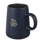 Caneca de cerâmica em forma de jarra de 450ml Wide Base cor azul-marinho vista impressão tampografia