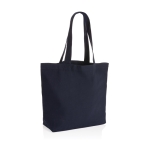 Saco de lona reciclada para compras com bolso 240 g/m2 EcoTrace Raw cor azul-marinho