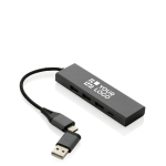 Hubs USB de plástico reciclado com 4 portas: 3 USB e 1 tipo C cor cinzento-escuro vista principal