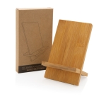 Suporte para telemóvel para brindes de bambu Nature FSC cor madeira vista com caixa