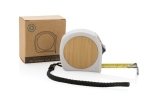 Fita métrica personalizada reciclada com tira de pulso Bamboo 5 M/19 mm cor branco vista com caixa