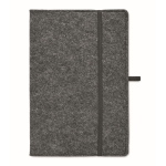 Caderno de feltro rPET com papel reciclado, folhas A5 pautadas cor cinzento-escuro segunda vista