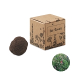 Kit de cultivo de sementes de flores para abelhas apresentado em caixa cor bege