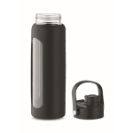 Garrafa de vidro com base de silicone e tampa com pega 750ml cor preto nona vista