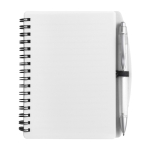Caderno de capa dura e caneta a condizer, folhas A6 pautadas cor branco primeira vista