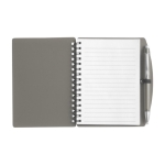 Caderno de capa dura e caneta a condizer, folhas A6 pautadas cor cinzento segunda vista