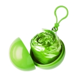 Impermeável de plástico dobrado numa bola com mosquetão cor verde-claro terceira vista