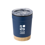 Caneca aço inoxidável, base de bambu e tampa pressão 300 ml vista principal