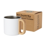 Caneca de aço reciclado, isolamento, asa de madeira 360ml cor branco