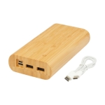 Powerbank de bambu com LED/botão de ligar táctil 20 000 mAh cor natural terceira vista