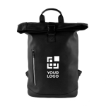 Mochila roll-top para portátil com fecho de correr refletor cor preto vista principal