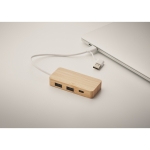 Hub USB de bambu com 3 portas e cabo de 20cm cor madeira vista fotografia quinta vista