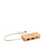 Hub USB de bambu com 3 portas e cabo de 20cm vista principal