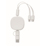 Cabo de carga retrátil multiUSB com detalhes em bambu e cabo de 90cm cor branco quarta vista