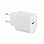 Carregador rápido e adaptador de parede UE 2 polos com conector tipo C cor branco