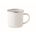 Caneca vintage de metal sublimado com borda metalizada 200ml cor branco