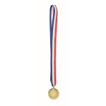 Medalha de ferro com fita tricolor azul, branca e vermelha cor dourado terceira vista