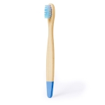 Escova de dentes de bambu para crianças com detalhes coloridos cor azul primeira vista