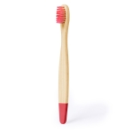 Escova de dentes de bambu para crianças com detalhes coloridos cor vermelho primeira vista