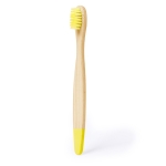 Escova de dentes de bambu para crianças com detalhes coloridos cor amarelo primeira vista