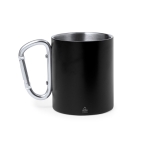 Caneca de parede dupla de aço inoxidável com alça de mosquetão 300ml cor preto primeira vista