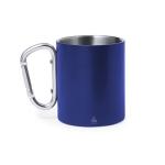 Caneca de parede dupla de aço inoxidável com alça de mosquetão 300ml cor azul primeira vista