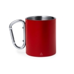 Caneca de parede dupla de aço inoxidável com alça de mosquetão 300ml cor vermelho primeira vista