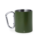 Caneca de parede dupla de aço inoxidável com alça de mosquetão 300ml cor verde primeira vista