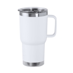 Caneca de parede dupla de aço inoxidável com alça rígida 600ml cor branco primeira vista