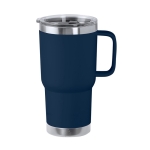 Caneca de parede dupla de aço inoxidável com alça rígida 600ml cor azul-marinho primeira vista