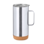 Caneca de aço inox reciclado de parede dupla com base de cortiça 450ml cor prateado primeira vista