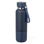 Termo de aço inox de 550ml, copo 300ml e alça de transporte cor azul-marinho primeira vista