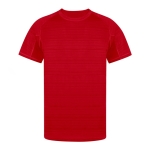 T-shirt técnica unissex, poliéster 100% com design às riscas 135 g/m2 cor vermelho primeira vista