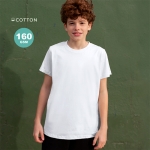 T-shirt branca para crianças de gola redonda 100% algodão 160 g/m2 cor branco