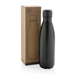 Garrafa de aço inoxidável reciclado para bebidas frias 500ml cor preto vista com caixa