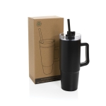 Copo térmico de plástico reciclado com tampa de 3 posições 900ml cor preto