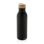 Garrafa de aço inoxidável reciclado com tampa de bambu 600ml cor preto