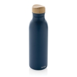 Garrafa de aço inoxidável reciclado com tampa de bambu 600ml cor azul