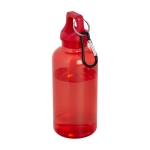 Garrafa transparente de plástico reciclado com mosquetão 400ml cor vermelho