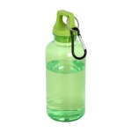 Garrafa transparente de plástico reciclado com mosquetão 400ml cor verde