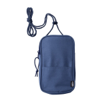 Suporte para celular com alça de ombro com zíper Expedition RPET cor azul primeira vista