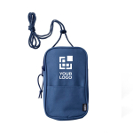 Suporte para celular com alça de ombro com zíper Expedition RPET cor azul vista principal