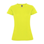 T-shirt técnica de ponto piqué para mulher 150 g/m2 Roly cor amarelo fluorescente