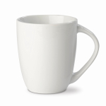 Caneca branca de cerâmica com pega triangular feita na UE 270 ml cor branco