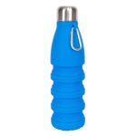 Garrafa de silicone sem BPA dobrável com mosquetão 550 ml cor azul