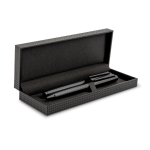 Elegante estojo com duas canetas roller de metal de tinta azul cor preto