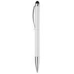 Caneta giratória de metal com stylus na parte superior cor branco terceira vista