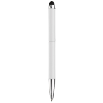 Caneta giratória de metal com stylus na parte superior cor branco quarta vista